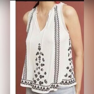Anthropologie Akemi + Kin embroidered sleeveless blouse boho paisley embroidery